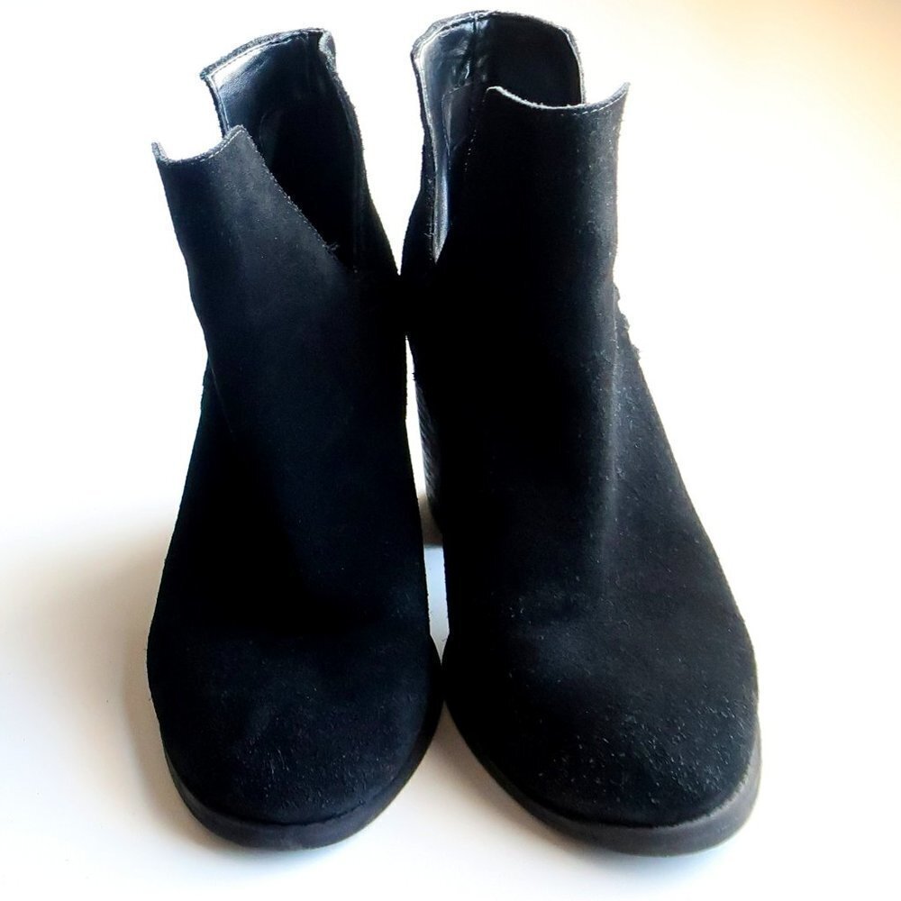Steve Madden Shepp Black Suede Leather Block Heel Ankle Boots Booties Size 7.5 - Picture 9 of 15